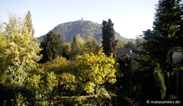 Blick aus dem Hotel Bonnhouse auf den Drachenfelsen